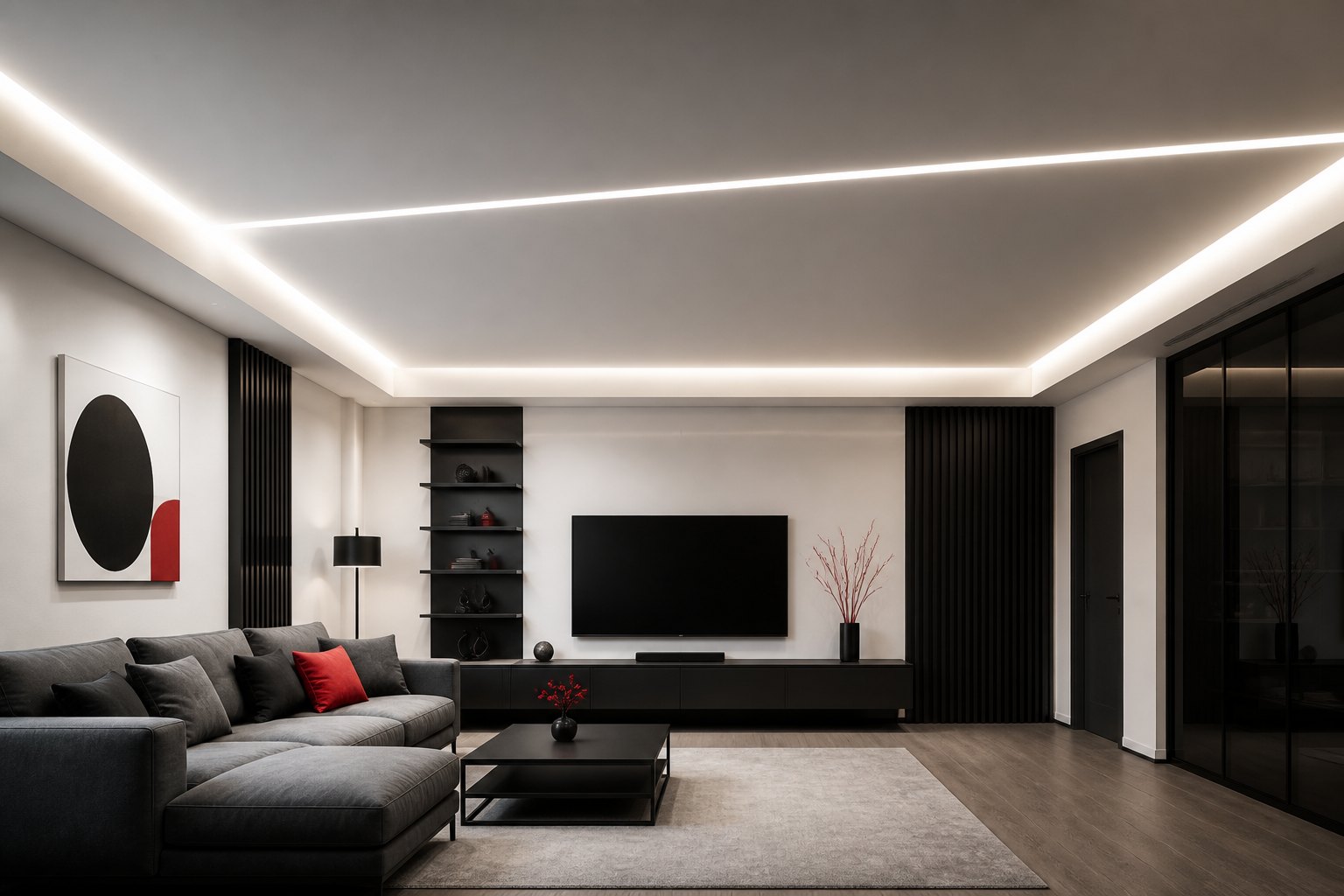 Sufit napinany z liniami LED